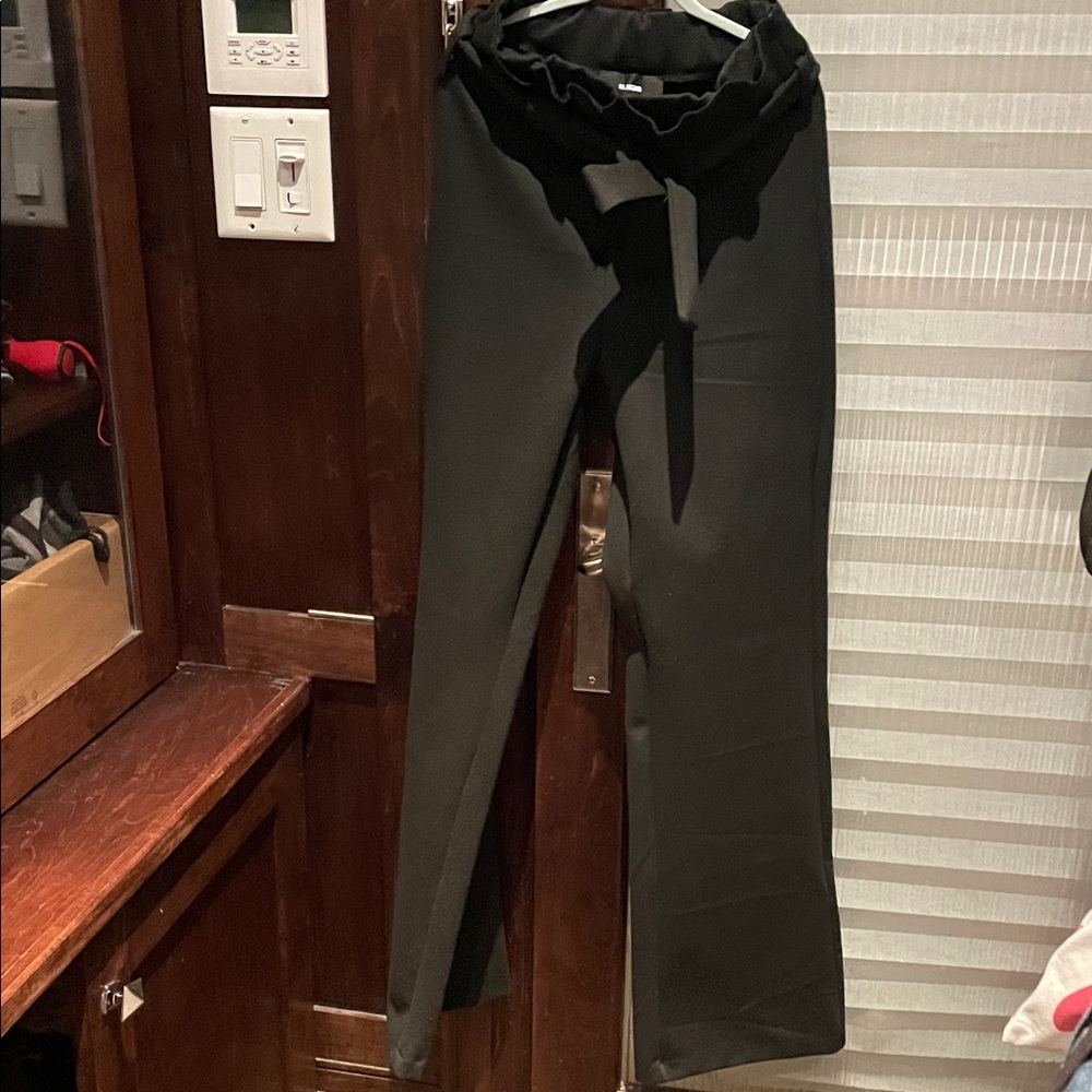 Slnghr black high waist tie wide leg cotton trousers